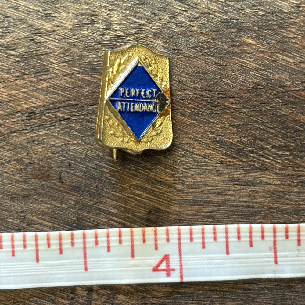 Perfect Attendance School Award Pin Gold Tone